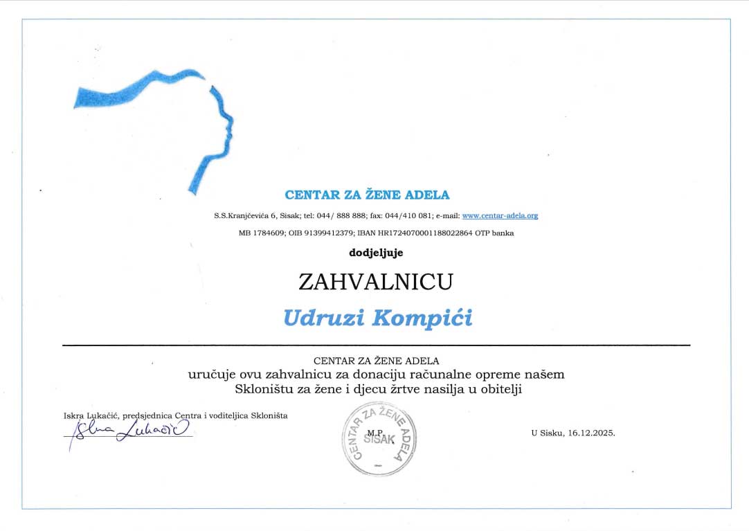 Velika hvala Udruzi Kompići na suradnji i donaciji